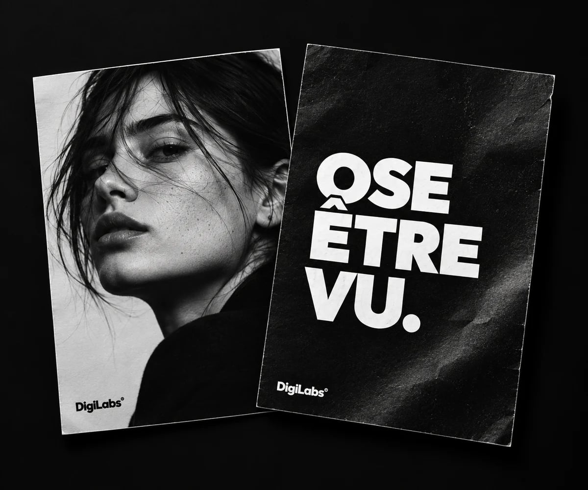 Deux créations de campagne : un portrait éditorial et une affiche Ose être vu.